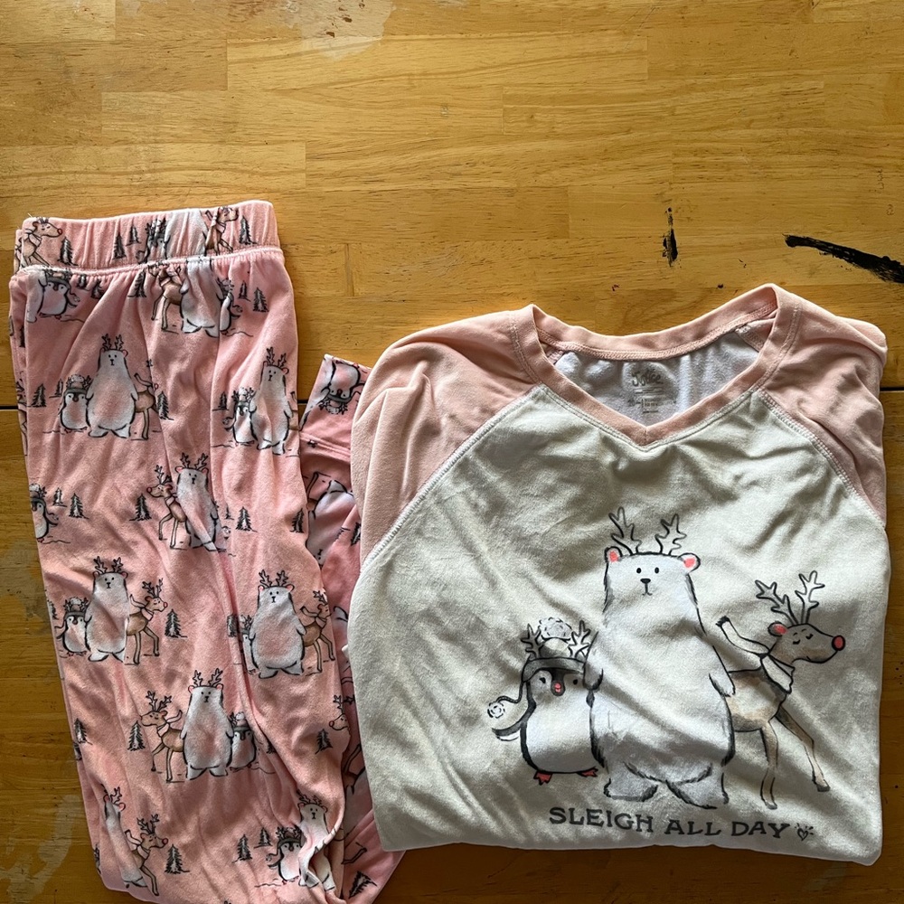 Justice Pink Pajama Set with Penguin, Bear and Reindeer